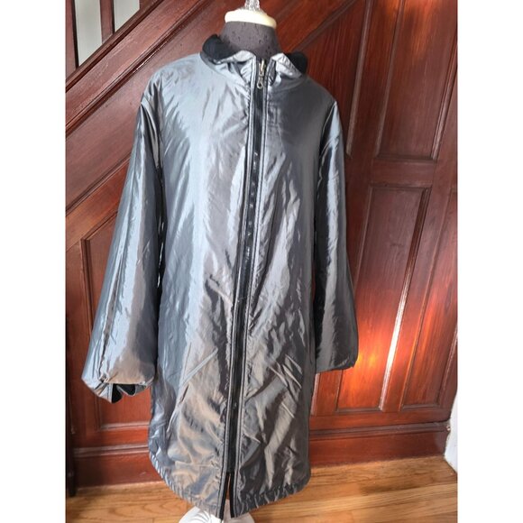 Reversible Komitor Womens Quilted Coat Size 3X Black & Silver Polyester Nylon - Picture 2 of 4